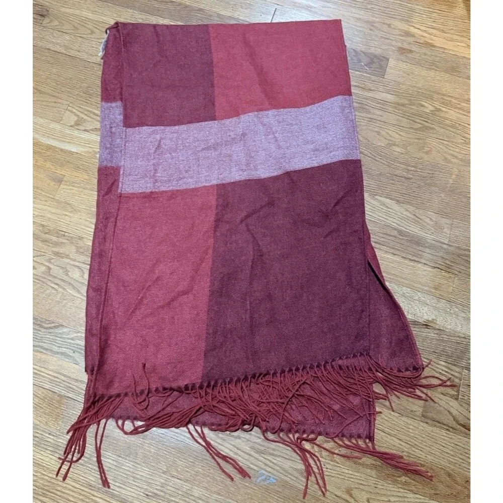 Woolrich Plaid Poncho Cape One Size Burgundy Red Blanket Wrap Shawl Fringe